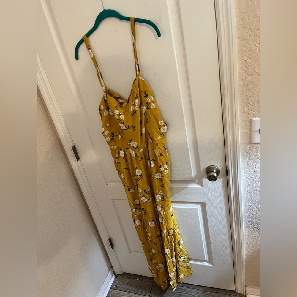 Abercrombie & Fitch Mustard Yellow Floral Open Back Jumpsuit